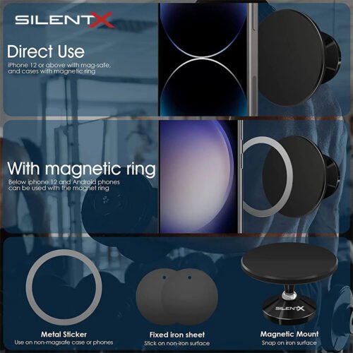 SILENTX Universal Dual Magnetic Gym Phone Mount Holder Dual - Gambar 4