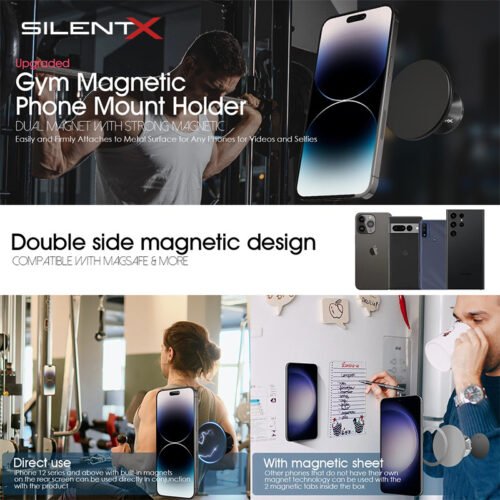 SILENTX Universal Dual Magnetic Gym Phone Mount Holder Dual - Gambar 3